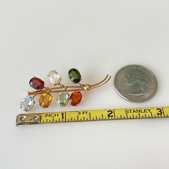 Vintage 14k Solid Yellow Gold Multi-Gemstone Floral Plant Brooch Pin - Picture 4 of 6